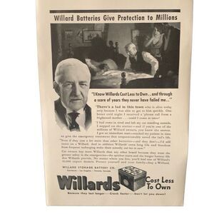 Vintage 1937 Willards Battery Less To Own Ad Advertisement